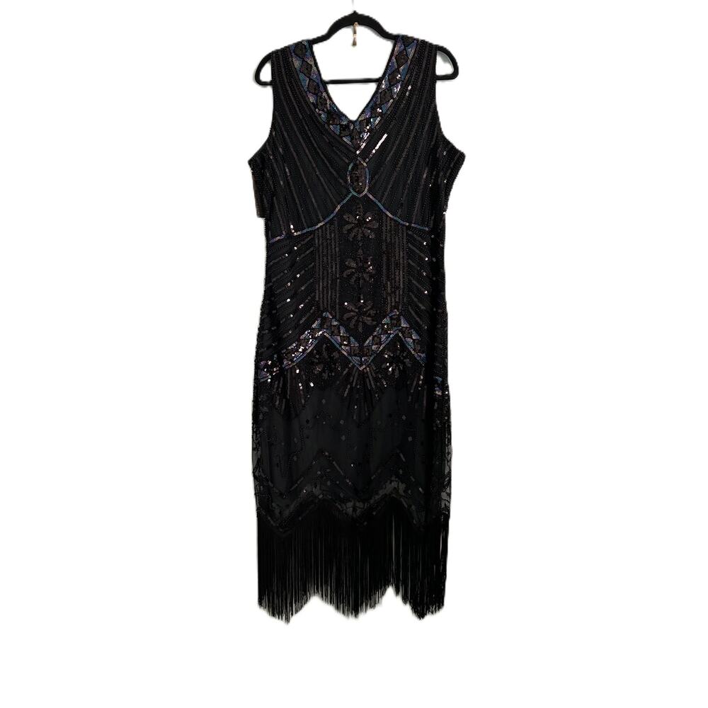 Black Beaded Fringe Sleeveless Dress